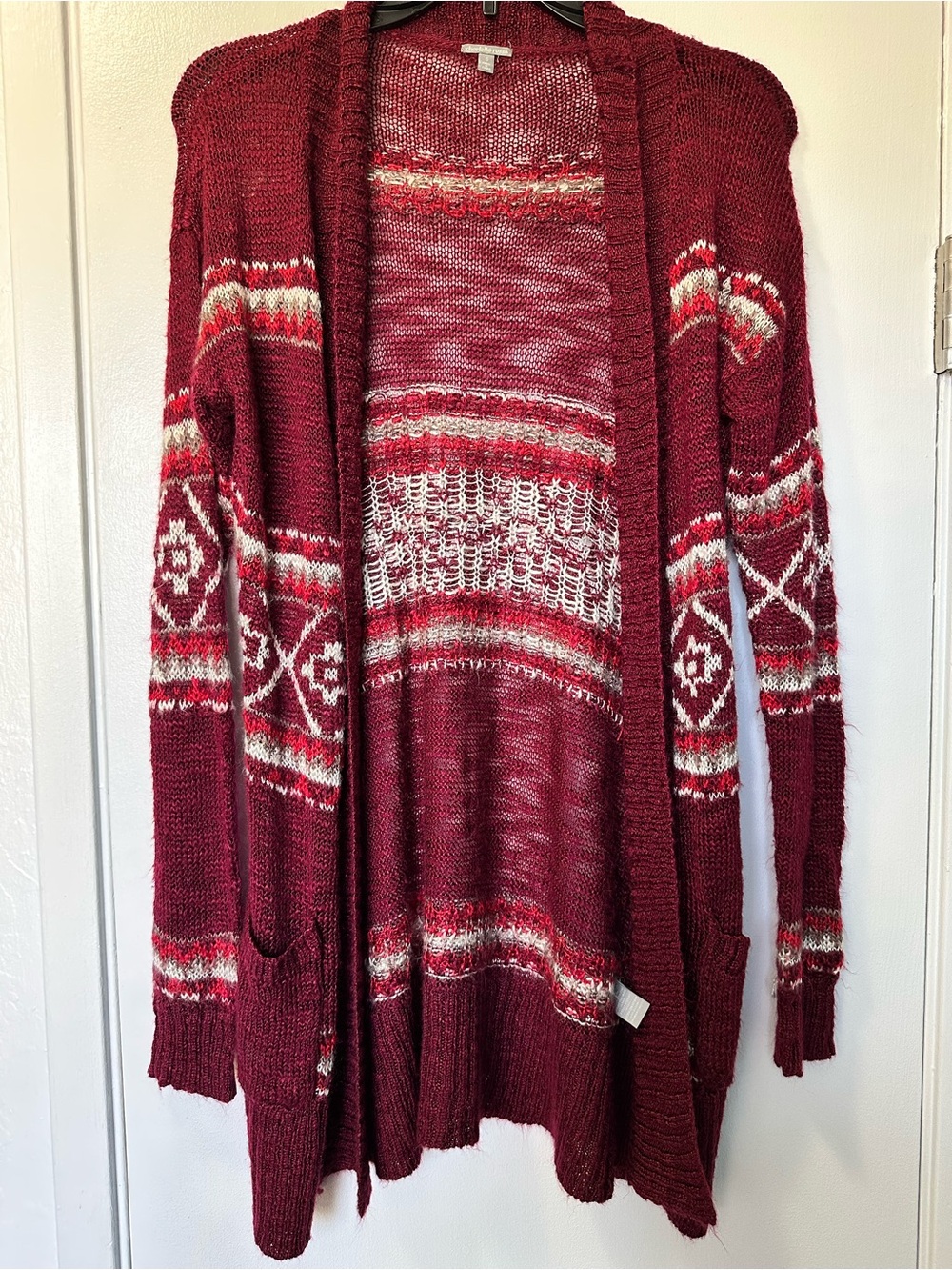 Charlotte Russe Burgundy Fair Isle Open-Front Cardigan